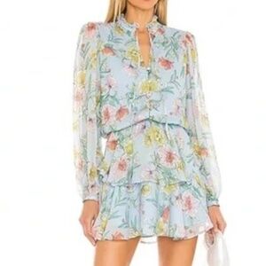 Yumi Kim Revolve Love Always Dress in Best Wishes Blue Floral Long Sleeve Medium